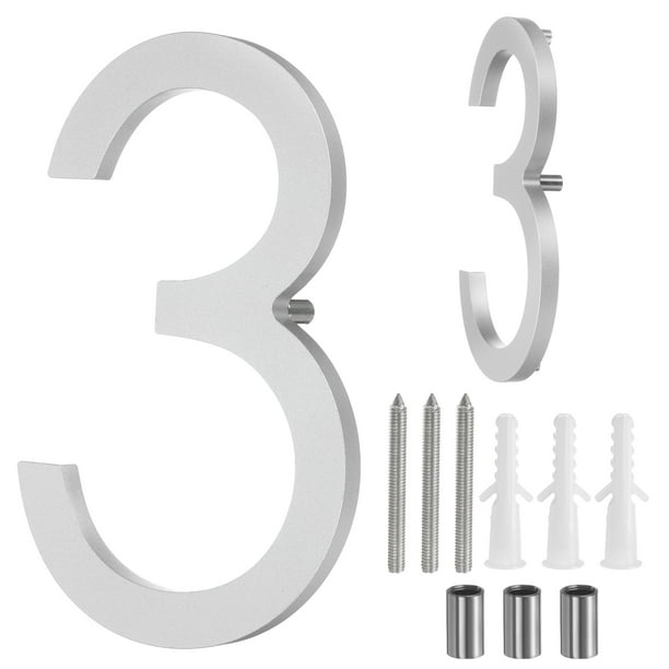 Uxcell 6" Números de Casa Sólidos de Aluminio Flotantes de 6" para Dirección Exterior (Número 3, Plata)