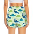 thumbnail image 3 of Picia Cute Dinosaur Blue Green Pattern Women's 2 in 1 Athletic Running Shorts High Waisted Workout Casual Gym Sweat Shorts with Comfy Liner Zipper Pockets-Medium, 3 of 9