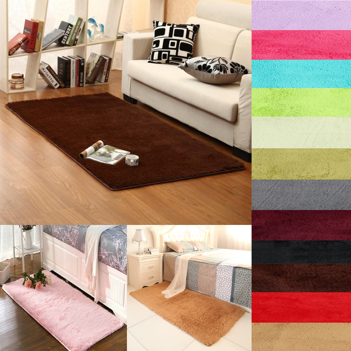 23.62x47.2'' 13 colors Fluffy Rectangle Floor Rug Antiskid Shaggy Area