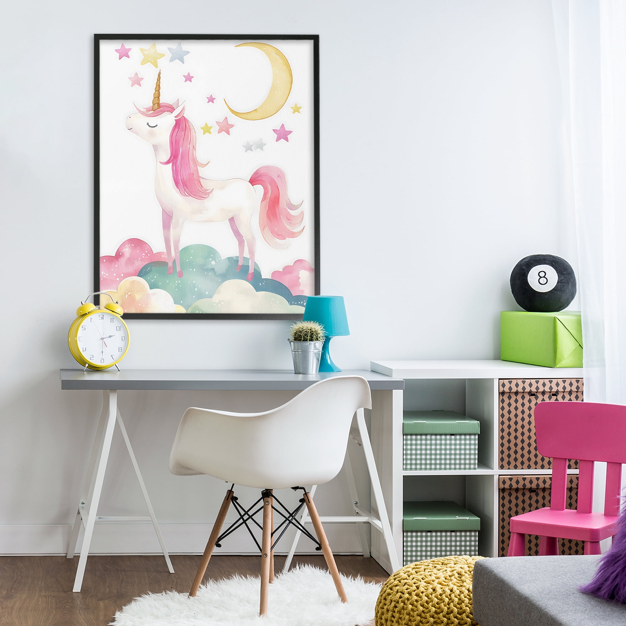 Stupell Industries Unicorn Standing On Clouds Black Framed Giclee Art, design by Creative Studio