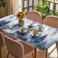 thumbnail image 3 of Blue Christmas Table Cloths for 5 Foot Rectangle Tables, Snowman Eucalyptus Leaves Snowflake Wooden Patio Waterproof Elastic Fitted Tablecloths, Washable Rectangular Table Cover for Camping, 3 of 8