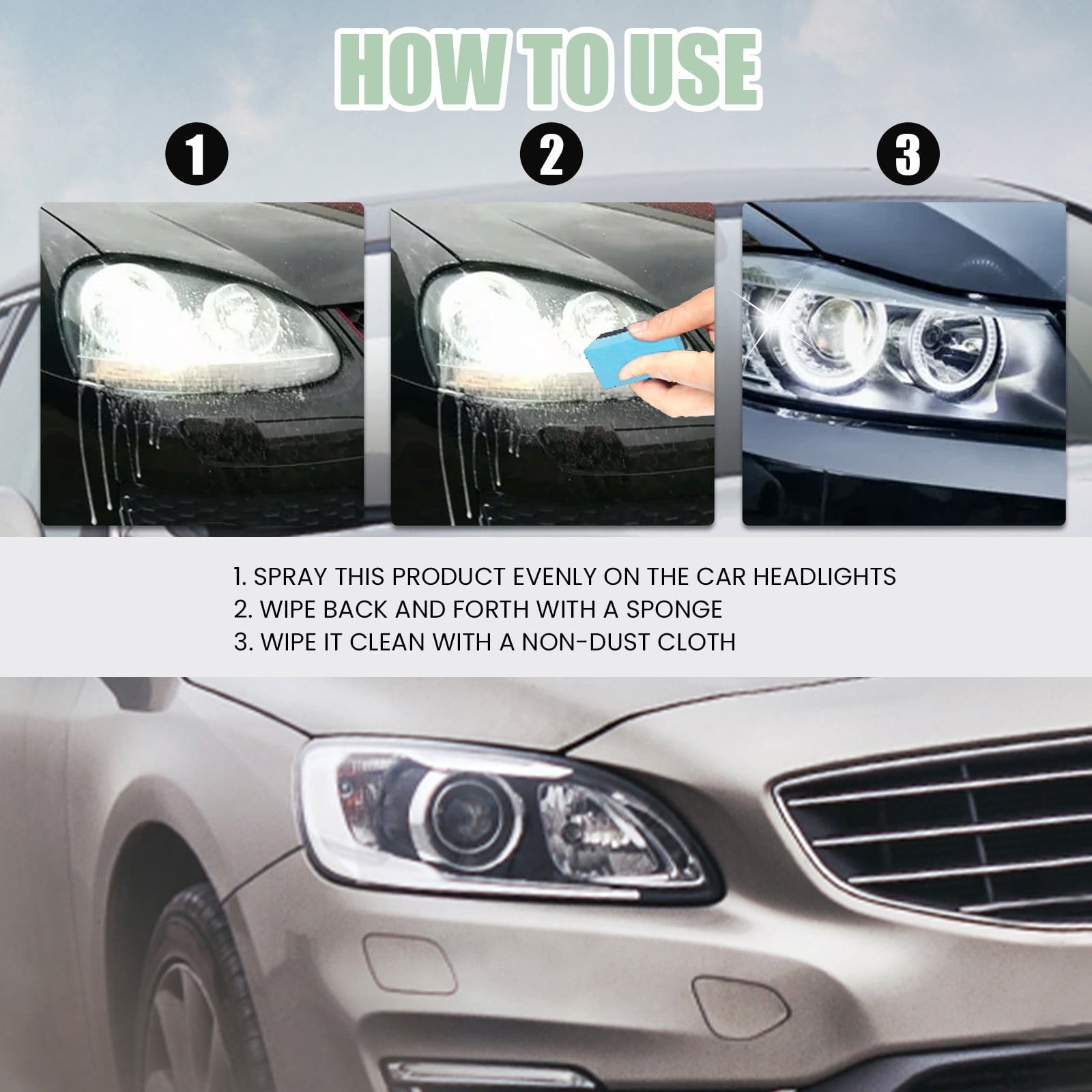 Alvantor Headlight Restoration Fluid Kit, Car Headlight Scratch Repair & Brightening Plating Crystal Polish for All Vehicles, 3.38fl.oz
