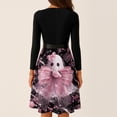 thumbnail image 5 of Women's Halloween Dress Witch Hat Bat Crew Neck Hepburn Cocktail Vintage Dress Long Sleeve 1950s Casual Cute Dresses with Belt M, 5 of 6