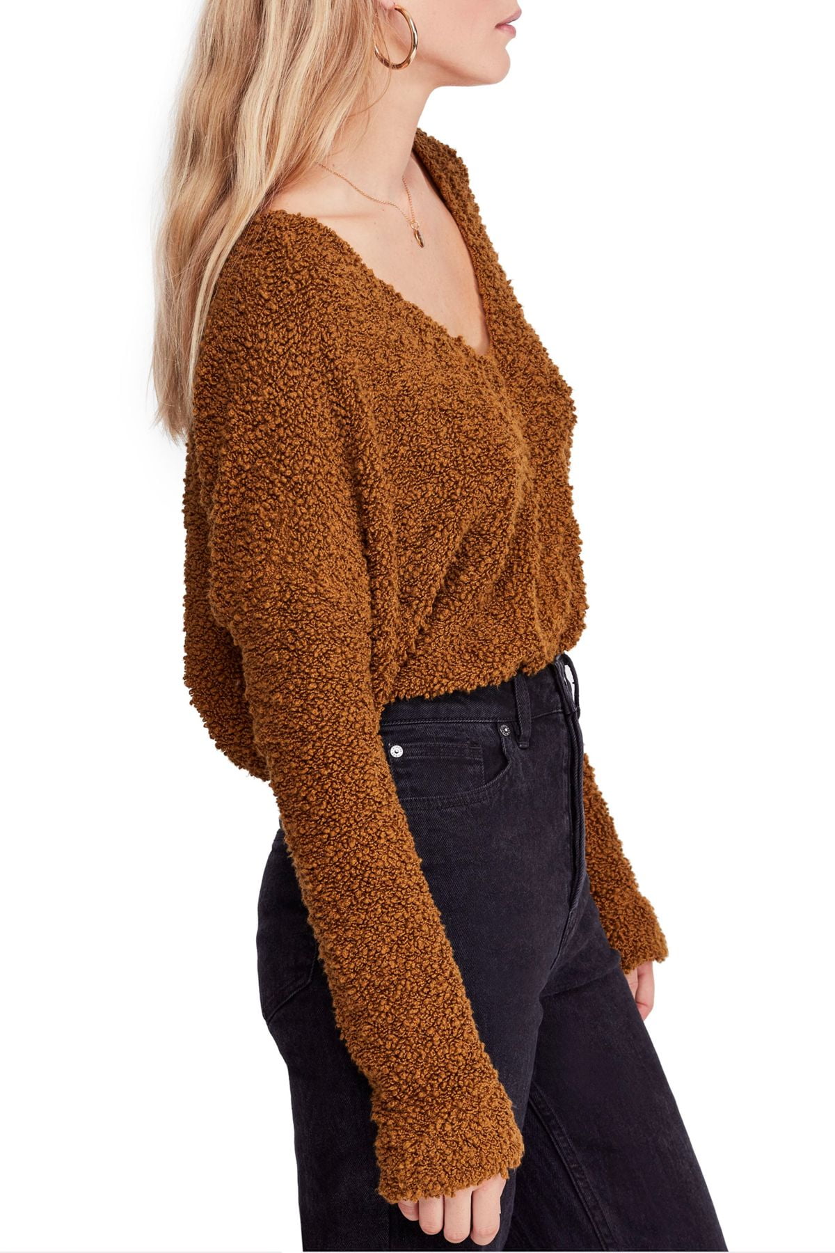 Free People Womens Popcorn Sweater Large VNeck Cropped L Walmart