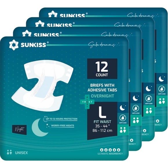 Pañales nocturnos para adultos SUNKISS TrustPlus, tamaño grande, 48 unidades