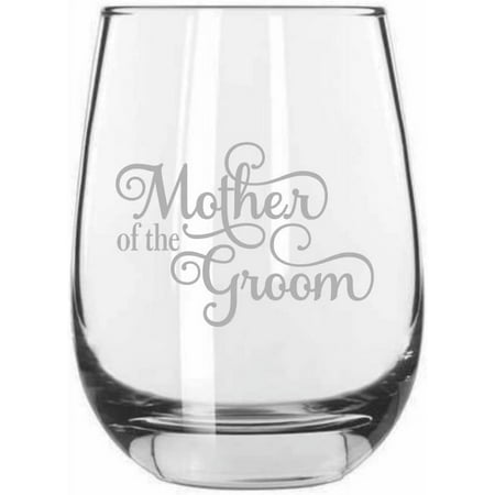 

Mother Of The Groom Samantha Font Wedding Party Themed Etched 15.25oz Libbey Stemless Wine Glass