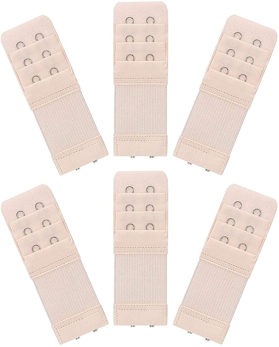 6 Pieces Women's Soft Comfortable Elastic Bra Extenders Bra Extension Strap 2 Hook 3 Row Lady's