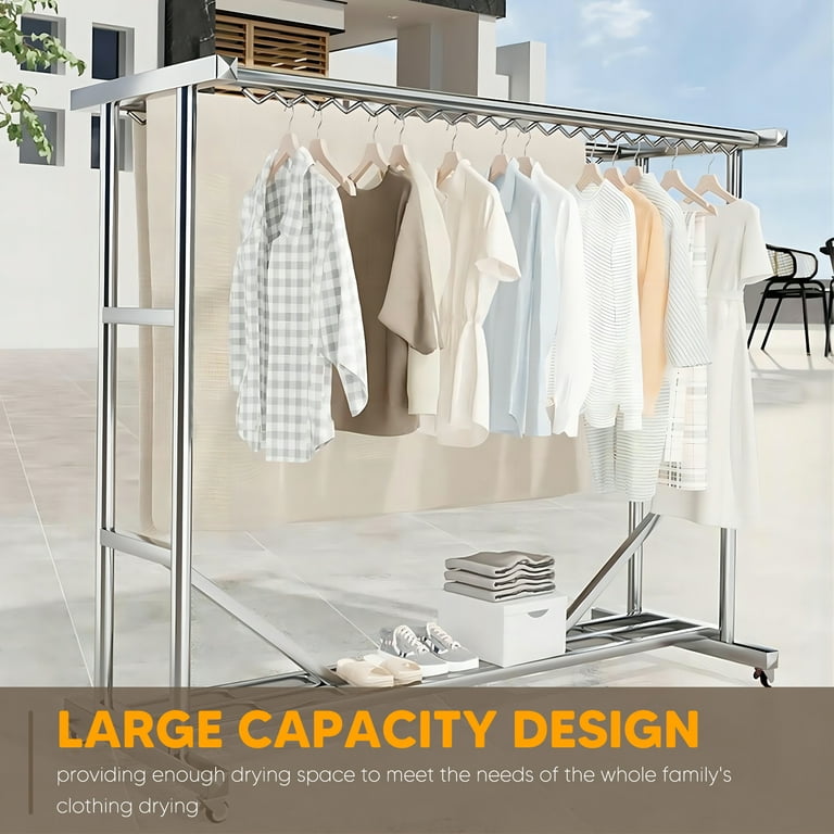 Baokaler Clothes Drying Rack Heavy Duty Floor Drying Rack Stainless Steel Laundry Dryer Hanger Rack Indoor Outdoor Use Commercial Garment Rack with Wheels for Drying Clothes Quilt Blanket Walmart
