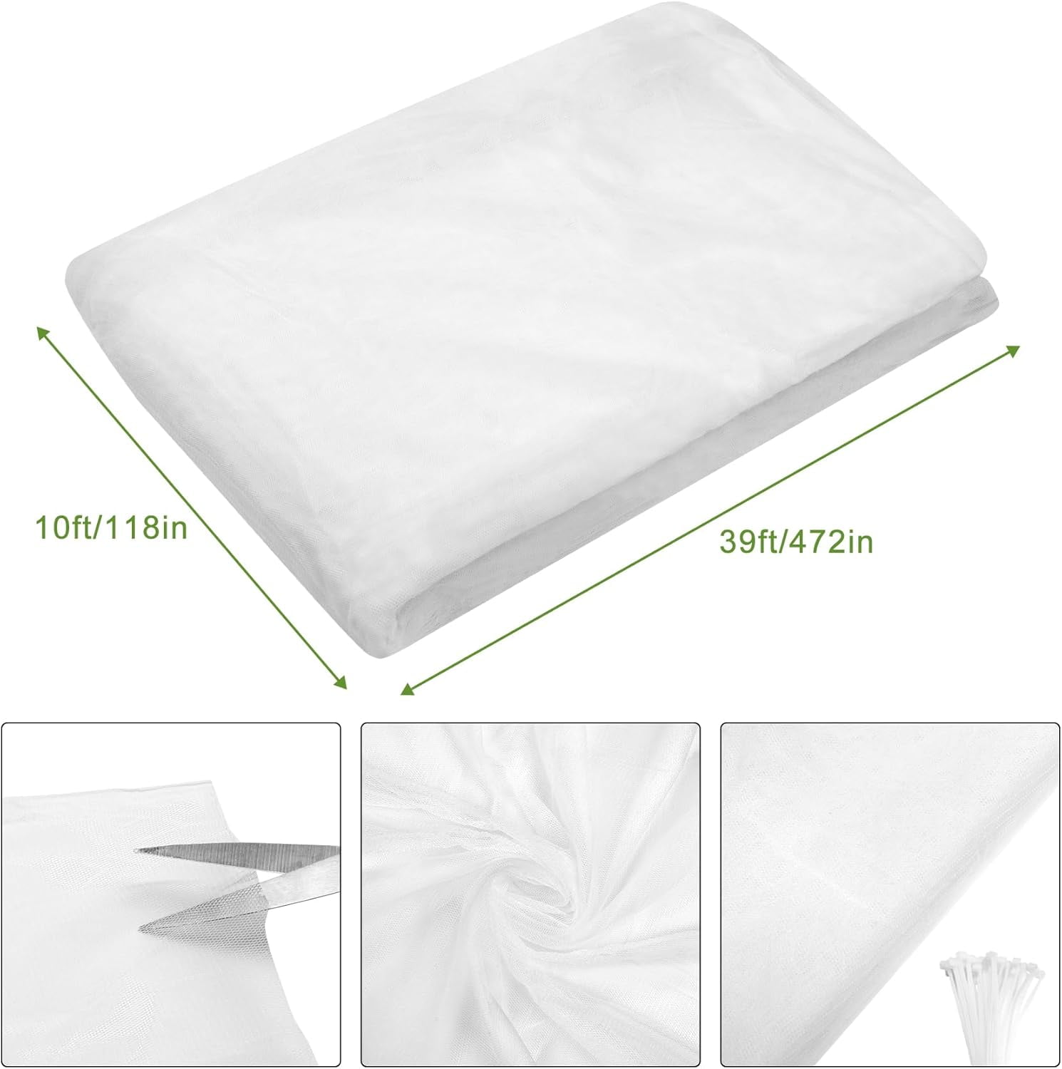 39 x 10 Ft Breathable Garden Mesh Netting, Multipurpose Insect and Bird Barrier Net, Outdoor Mosquito Protection Cover for Patio, Vegetables, Fruits and Garden Plants