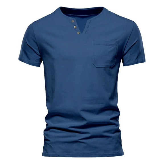 BADHUB Casual Classic T-Shirt Summer Henley Short Sleeve Shirts Tee Men Short Sleeve Solid Color Tops Button Loose T-Shirts Loungewear with Pocket