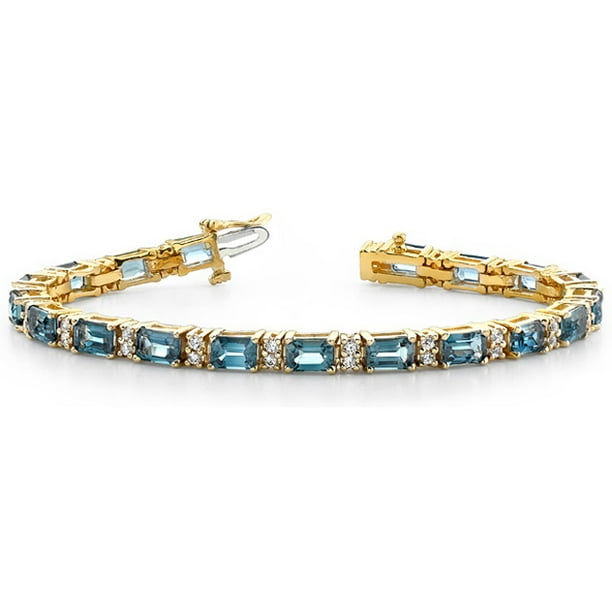Jewelrynest - 14k Solid Gold Diamond Blue Topaz Tennis Bracelet (8.56