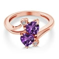 thumbnail image 3 of Gem Stone King 18K Rose Gold Plated Silver Purple Amethyst and White Lab Grown Diamond Ring for Women (1.63 Cttw, Heart Shape 6MM, Gemstone February Birthstone, Available in Size 5, 6, 7, 8, 9), 3 of 6