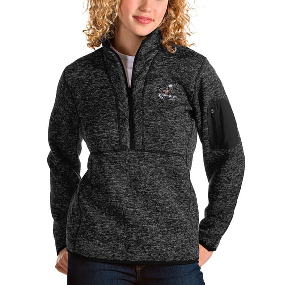 Women's Antigua Heathered Black Calgary Roughnecks Fortune Half-Zip Pullover Jacket