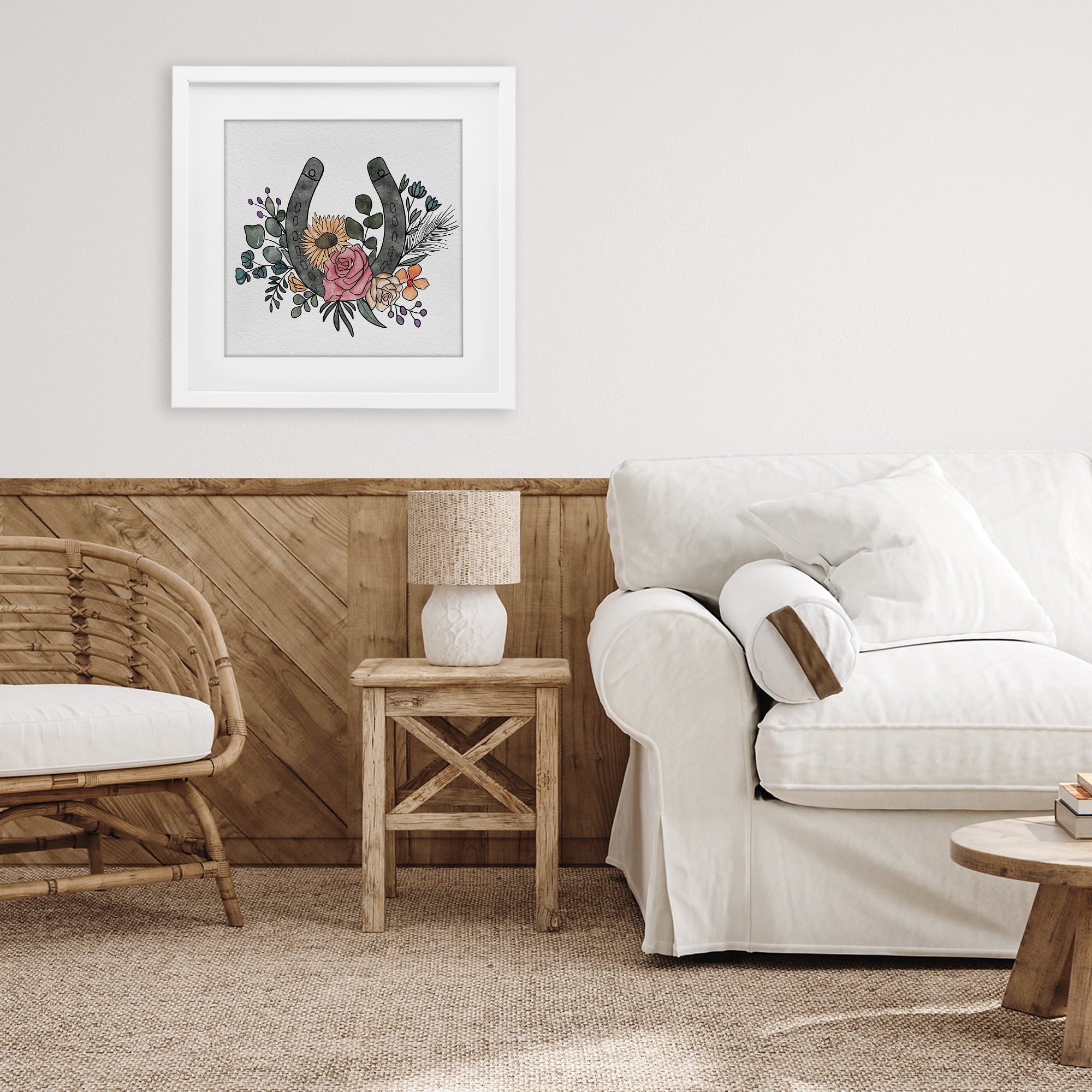 Stupell Industries Boho Floral Horseshoe White Framed Print Under Glass, design by Alisha Kiara Design