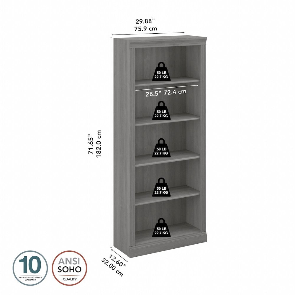 Saratoga Tall 5 Shelf Bookcase in Modern Gray - Engineered Wood