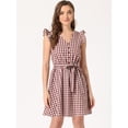 thumbnail image 2 of Vestido Allegra K de tirantes con mangas con volantes y cuadros casuales Vino Rojo S, 2 of 5