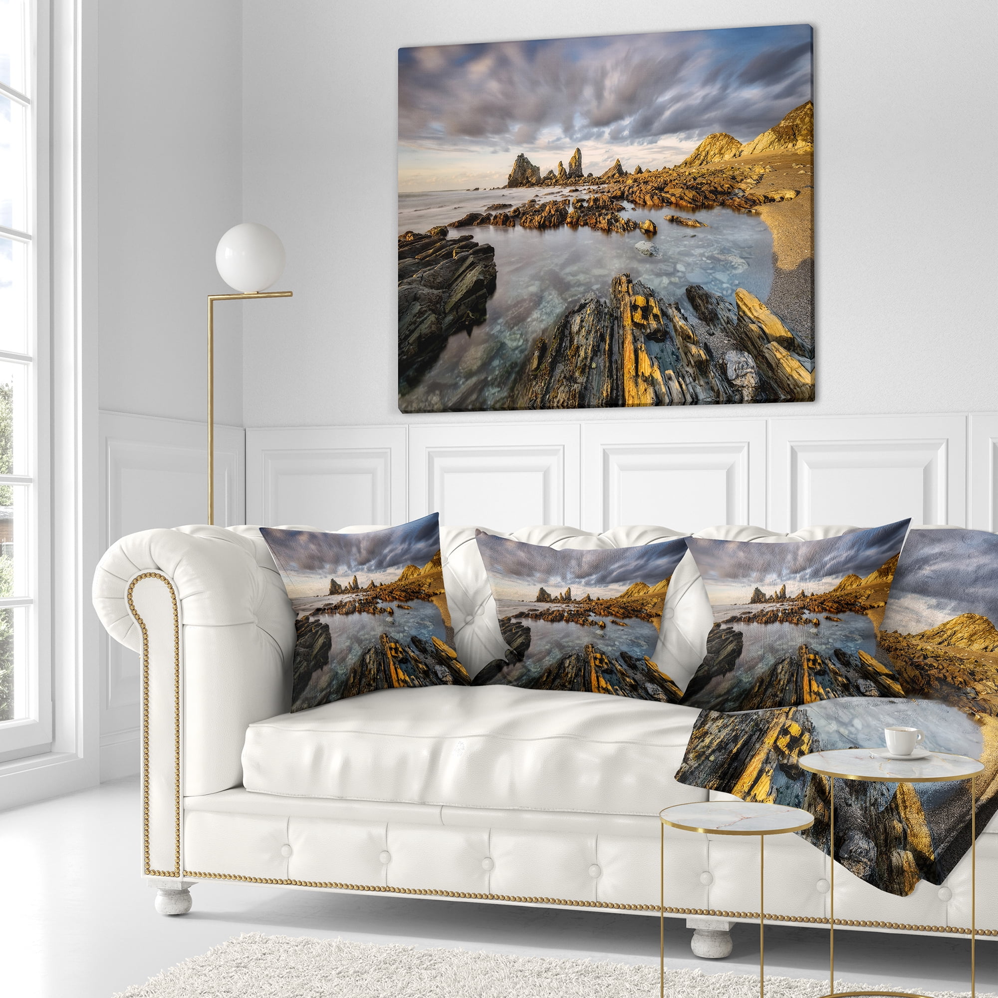Designart Atlantic Coast in Spain - Seashore Photography Throw Pillow - 18x18