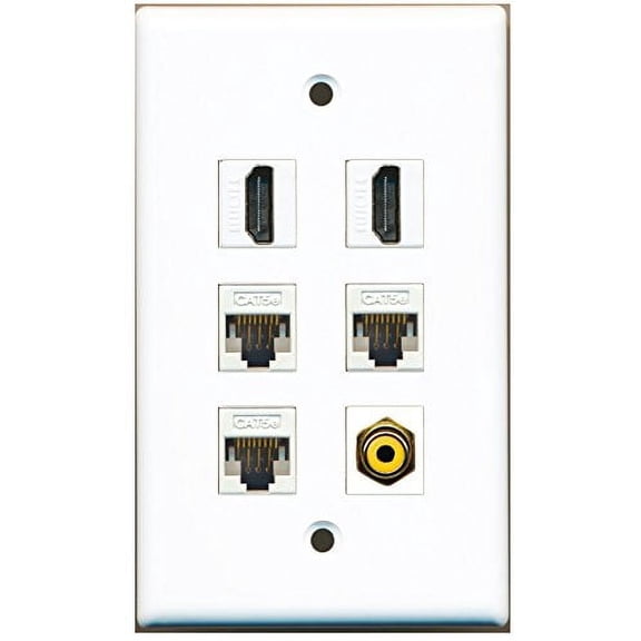 RiteAV - 2 HDMI 1 Port RCA Yellow 3 Port Cat5e Ethernet White Wall Plate