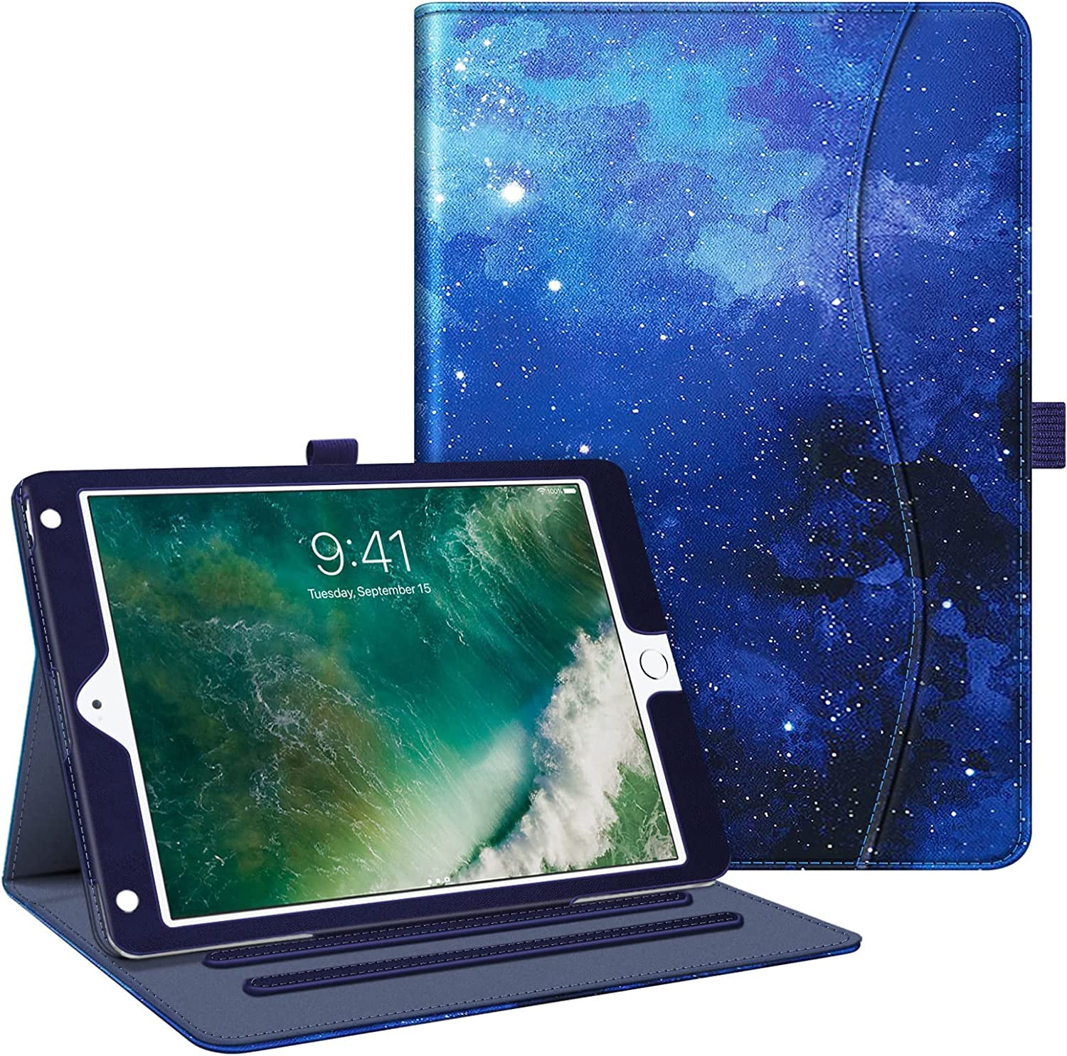 ebestStar - Cover per iPad 2018 9.7 2017, Air 1 2013 Apple, Custodia Protezione Rotazione 360, Pelle PU, Blu scuro + Vetro Temperato