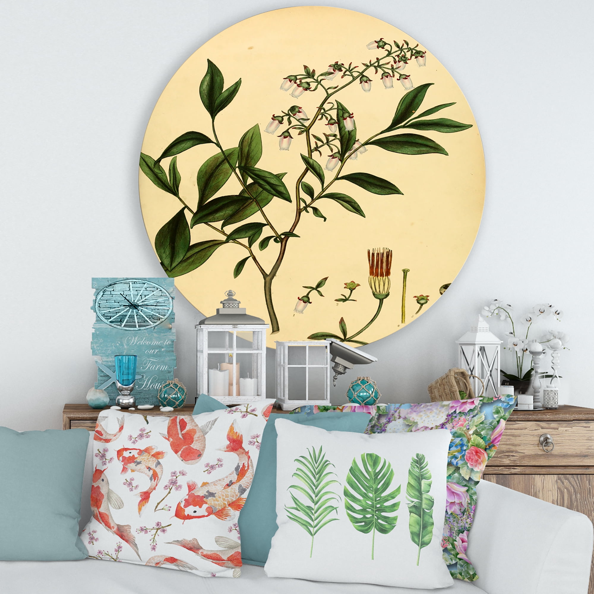 Designart 'Ancient Plant Life V' Traditional Circle Metal Wall Art 29x29 - Disc of 29