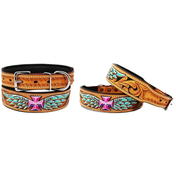 Large 21''- 25'' Rhinestone Dog Puppy Collar Crystal Cow Leather  6051