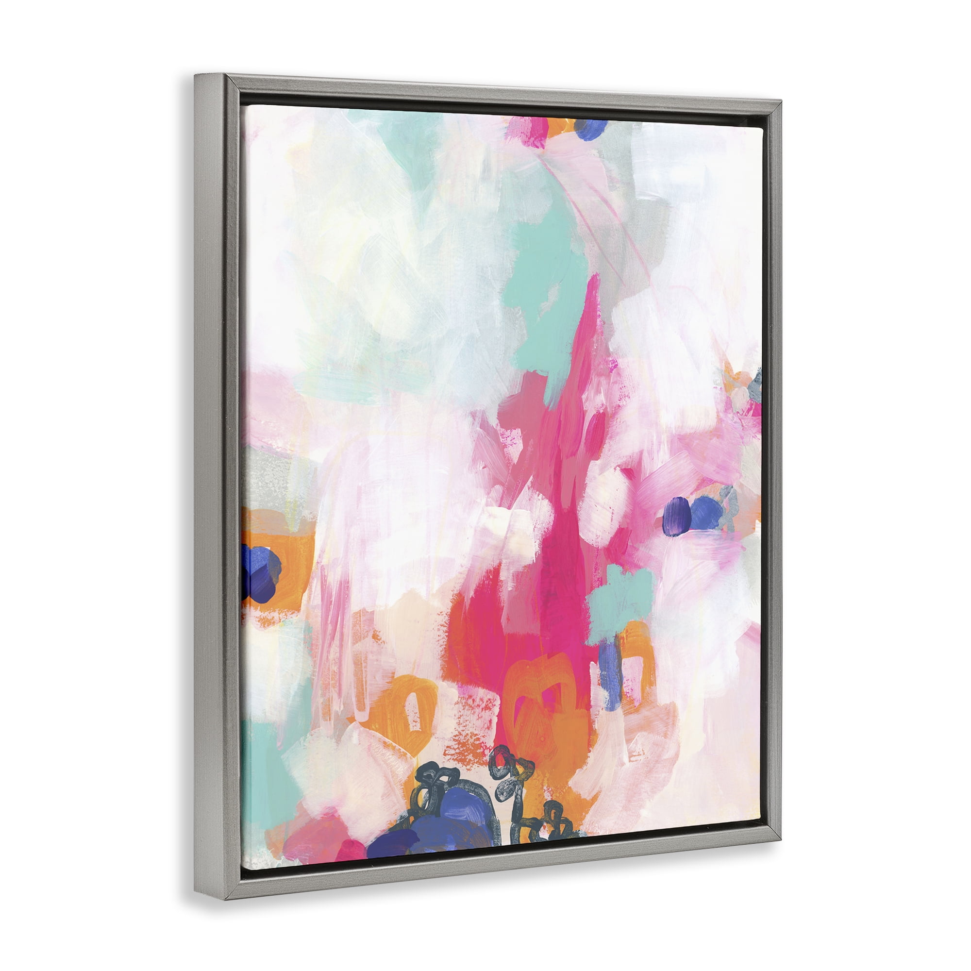 Stupell Industries Pink & Pastel Abstract Abstract Painting Gray Floater Framed Canvas Art Print Wall Art, 17 x 21