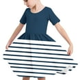 thumbnail image 6 of Spazoro Kids Girls A Line Dresses, New Style Stretchy Wrinkle Short Sleeve Striped Princess Dress for Child Girls Navy Size 13 T, 6 of 7
