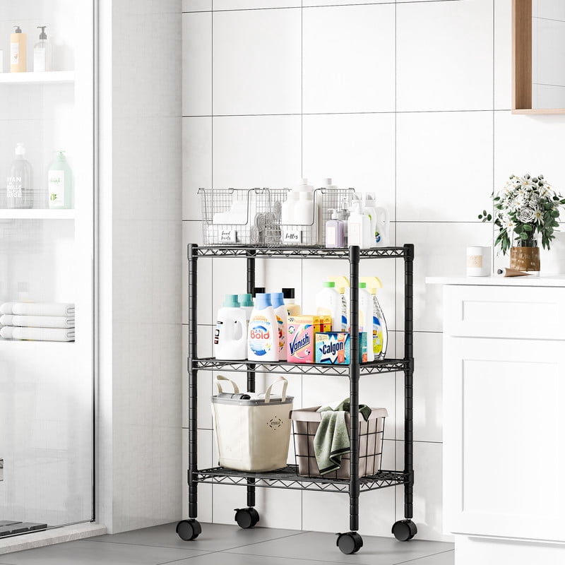 Gianna 3 Tier Heavy Duty Adjustable Wire Shelving with Wheels