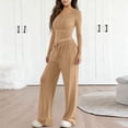thumbnail image 2 of OIOLOYJM Two Piece Sets for Women Flowy Dressy Lounge Set Fashion Long Sleeve Cropped Tops Wide Leg Drawstring Pants Casual Outfits Spring Summer Vacation Travel Tracksuit Earthy Yellow M, 2 of 4