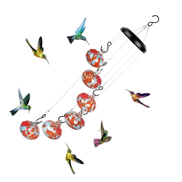 Bewildely Comedero para colibríes fácil de limpiar y rellenar con opción apta para lavavajillas. Encantador timbre de viento. Kits de decoración para fiestas naranja