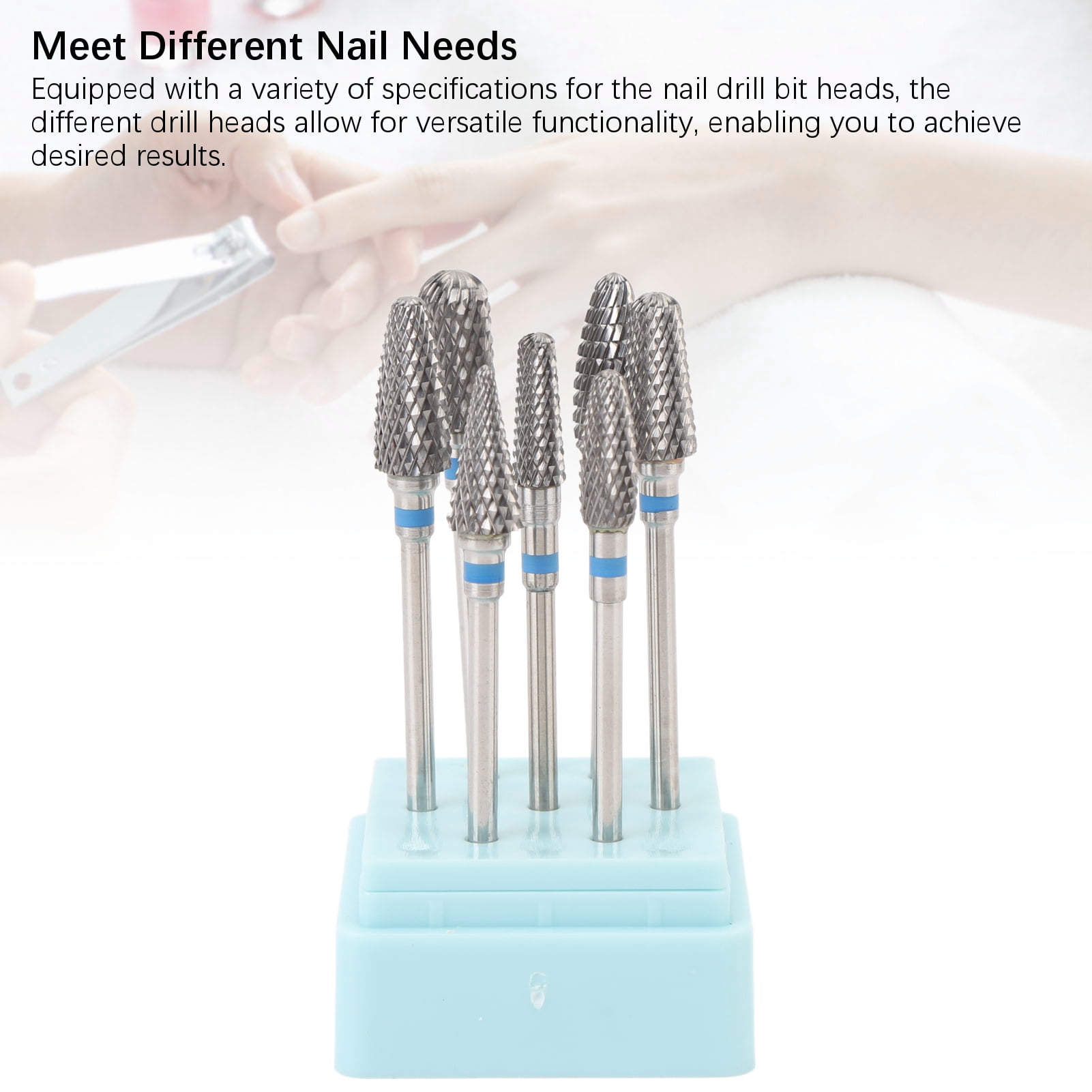 BIMZUC 7pcs Tungsten Carbide Nail Drill Bits Set Professional Manicure Grinding Head Kit Portable Nail Art Tool for Acrylic Gel Polish Removal with Storage Box