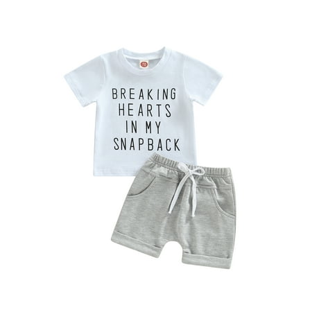 

Amuver Baby Boys Summer 2pcs Outfits Letter Print Short Sleeve T-shirt and Stretch Casual Drawstring Shorts Set