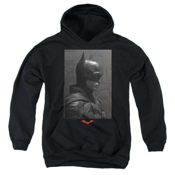 The Batman (2022) Worn Portrait Kids Pull-Over Hoodie (Medium) for Youth Boys and Girls, Black