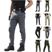 BiZtdJrK Men's Fleece Lined Cargo Pants Outdoor Water Resistance Snow Ski Pants Fall Winter Thermal Hiking Work Trousers with Zipper Pockets, Army Green, M