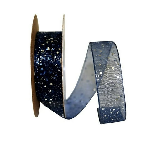 UPC: 0840108861826 | JAM Paper Sheer Glitter Ribbon  5/8 Inches x 25 Yards  Navy Blue  Sold Individually