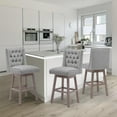thumbnail image 7 of Foredo Swivel Bar Stool with Back Set of 2, Modern Linen Fabric Upholstered Bar Stools with Button Tufted Back and Solid Wood Legs for Kitchen Dining Room, Gray, 7 of 7