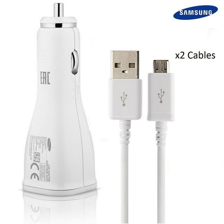 Original Samsung Galaxy Grand Prime Plus Quick Charge 3.0 Dual Port Car Adapter with 2x Micro USB Charging Cable [5 Feet Long]