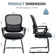 MCQ 2Pcs Desk Chair, No Wheels Home Office Chair, Mesh Mid Back Computer Guest Side Chair with Lumbar Support, Black