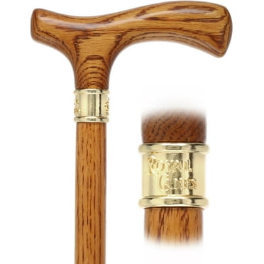 Strong Natural Oak Fritz Walking Cane with Brass Embossed Gold Collar - Elegant Walking Cane for Men and Women, Walking Stick Durable Cane with 18mm Rubber Tip