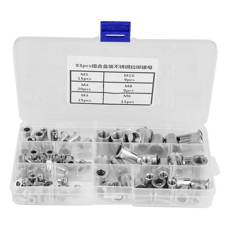 

93pcs Threaded Insert 1 Box M3 M4 M5 M6 M8 M10 304 Stainless Steel Blind Rivet Nut Set
