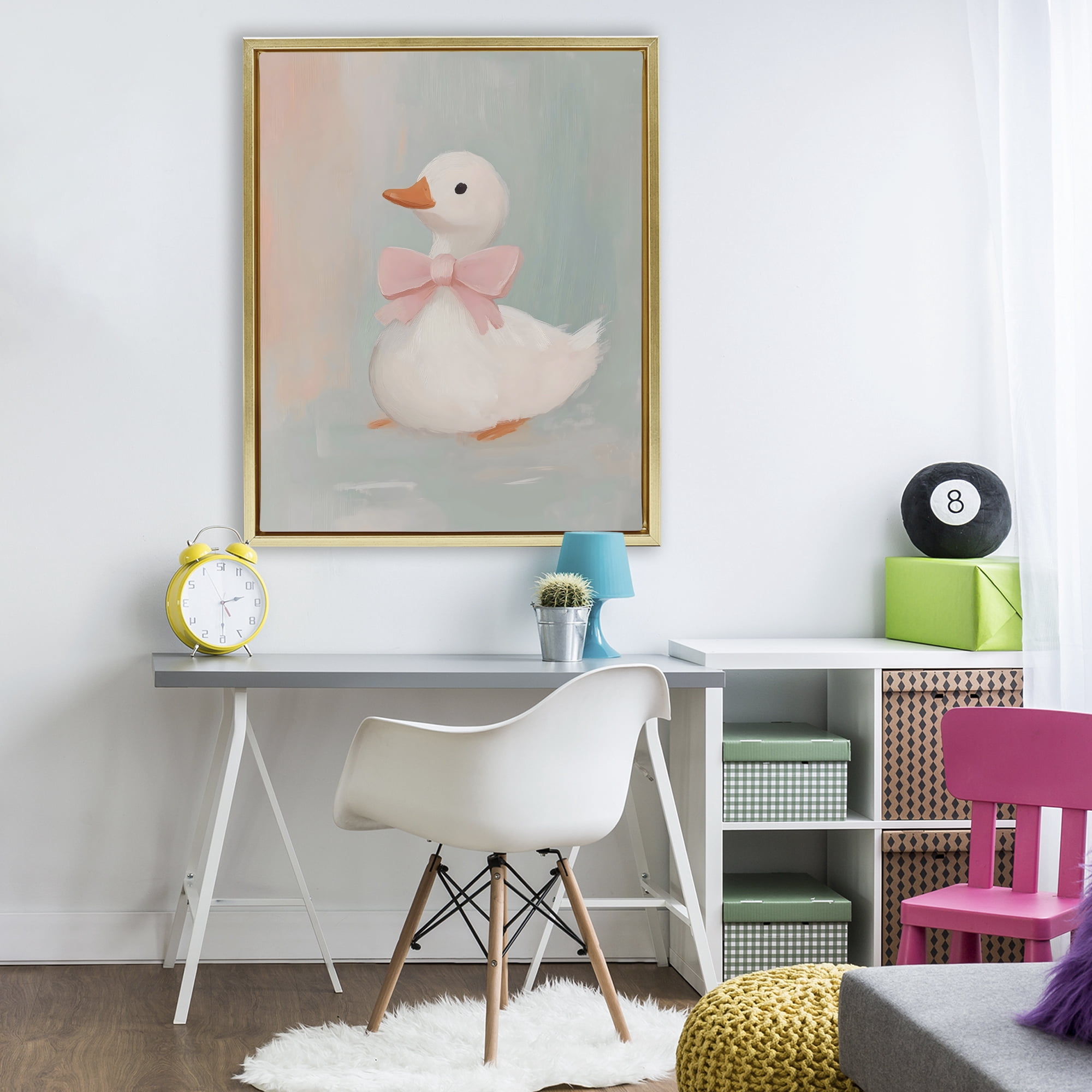 Stupell Industries Duckling Portrait with Bow Gold Framed Floater Canvas Wall Art, design by The Prints Vibe