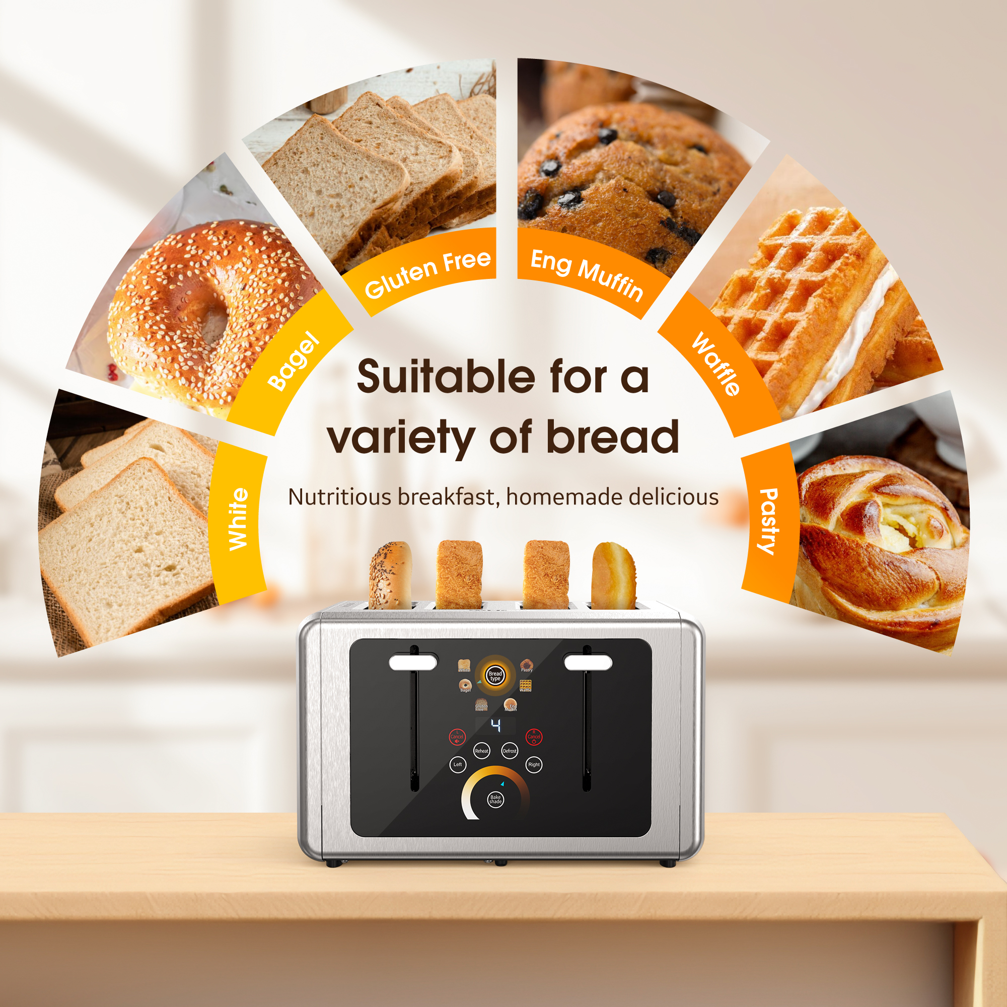WHALLULTRA 4 Slice Touchscreen Stainless Steel Toaster photo 6