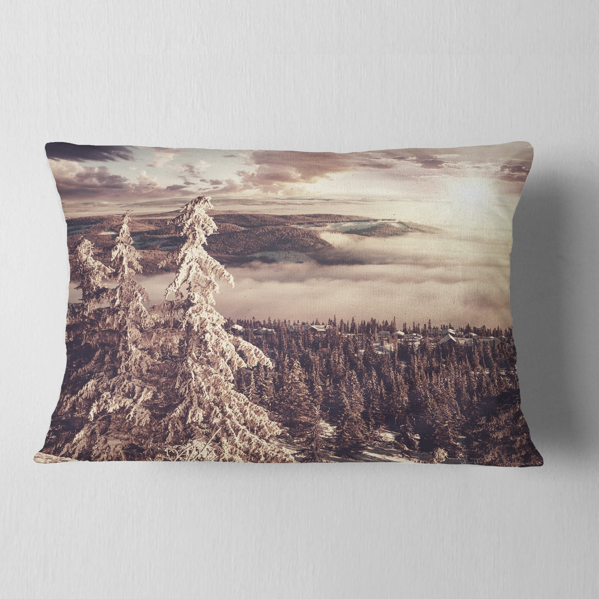 Designart Dark Winter Scene At Sunset - Landscape Wall Throw Pillow - 12x20