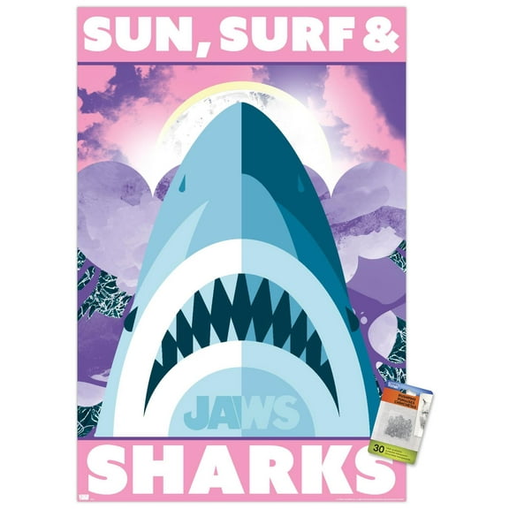 Jaws - Sun, Surf & Sharks Wall Poster with Pushpins, 22.375" x 34"