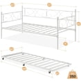 thumbnail image 2 of Tamaño individual daybed trundle-metal tamaño individual trundle marco cama sofa marco cama sala estar dorm apartment no necesita colchón base space saving heavy duty metal slats (blanca), 2 of 5