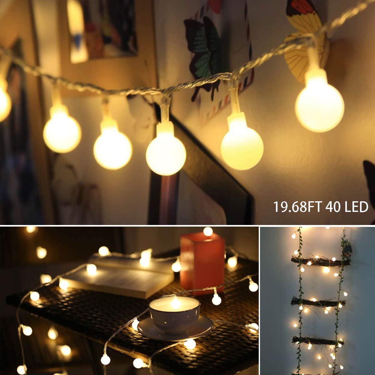 LED String Lights Battery Powered Outdoor Decorative Waterproof Globe... 
