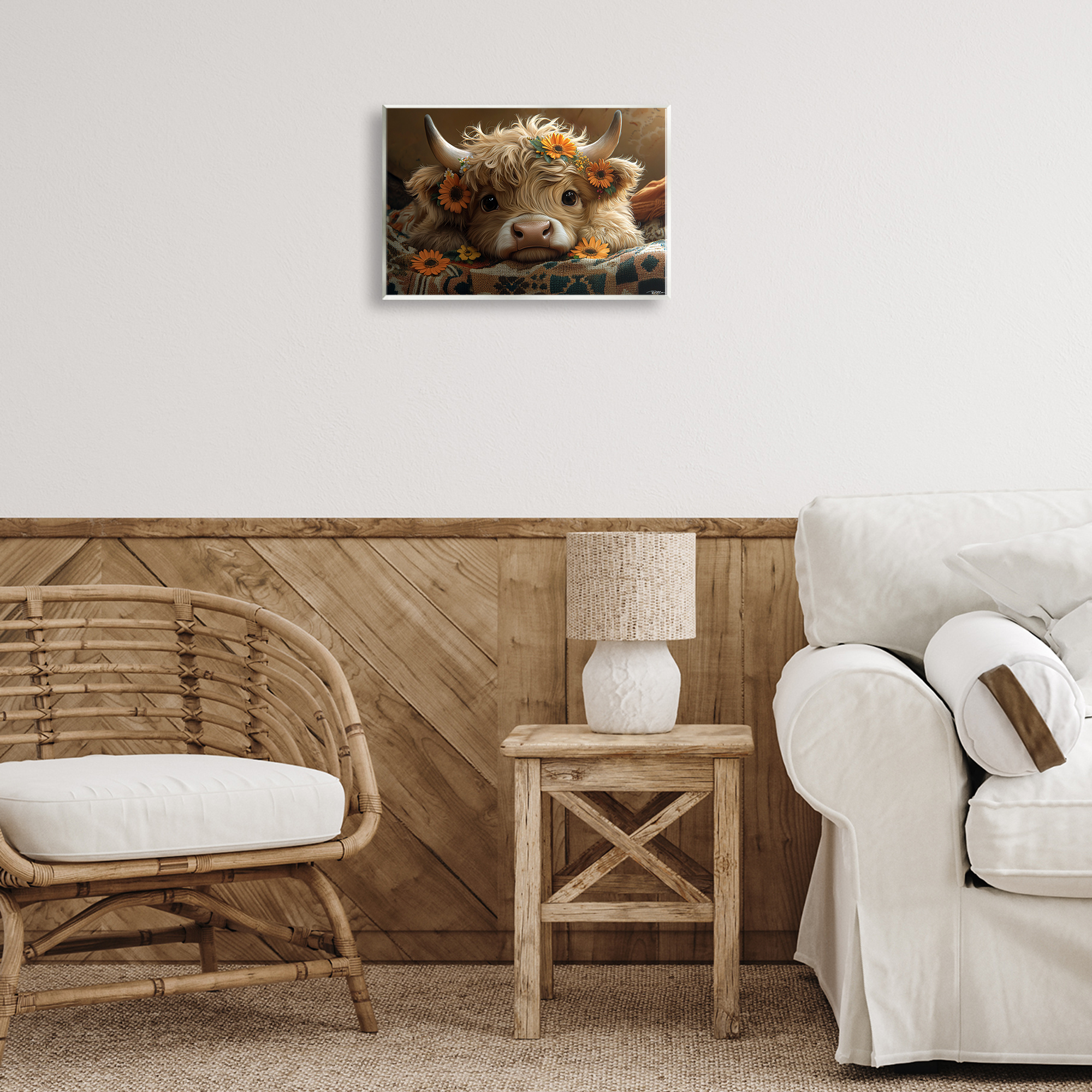 Adorable Flower Bedecked Cattle Wall Plaque Art, design by Momart