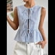 thumbnail image 5 of Blusas Sin Mangas con Cuello Redondo, Volantes y Estampado de Rayas para Mujer Azul XL, 5 of 9