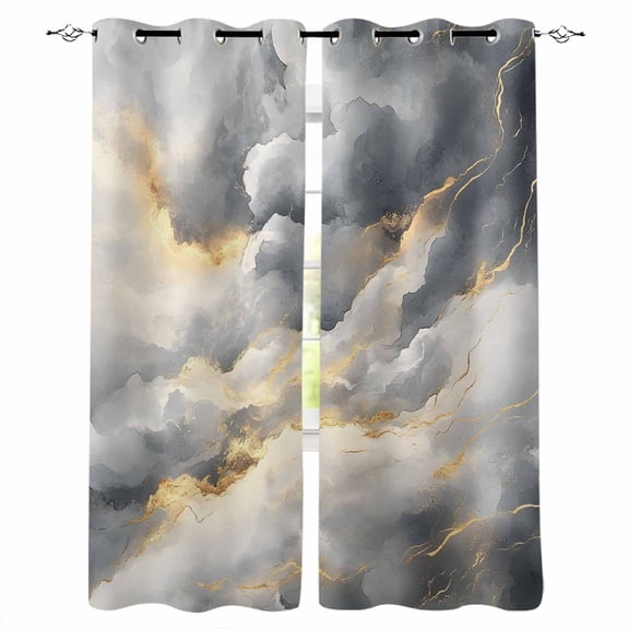 Grey Marble Blackout Curtains 63 Inches Long for Bedroom, Modern Abstract Ink Painted Aesthetics Thermal Insulated Room Darkening Black Out Window Curtain Panels Grommet Drapes for Living Room