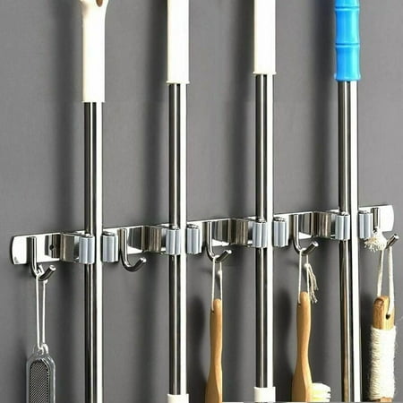 

Stainless Steel Wall Broom Holder Wall Broom Hanger with 4 Slots and 5 Hooks for Kitchen Bathroom Garage and Garden Gray NORCKS Multi-use Wall Mounted Mop